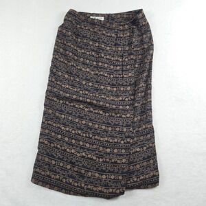 Chaus‎ Petite Women Black Brown Floral Stripe Maxi Skirt 12P Petite Zipper